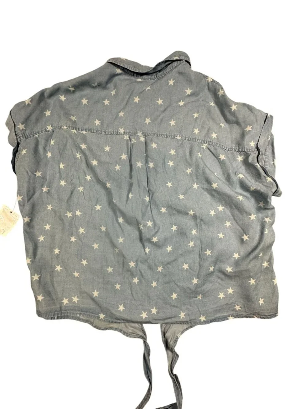 Autumn & Skye Star Print Button-Down Tie-Front Blue Shirt Womens XL Lyocell NWT - Picture 3 of 7